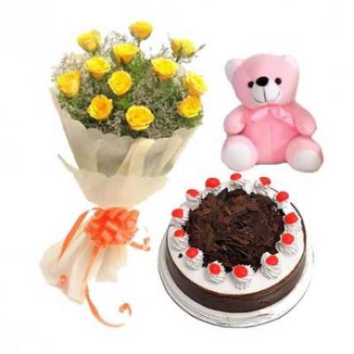 Yellow Roses, Cake With Teddy Yellow Roses, Cake With Teddy