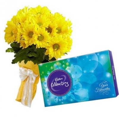 Yellow Gerbera With Cadbury Celebration