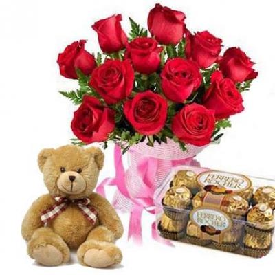 Roses, Teddy With Ferrero Rocher