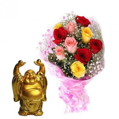 Mixed Roses With Laughing Buddha