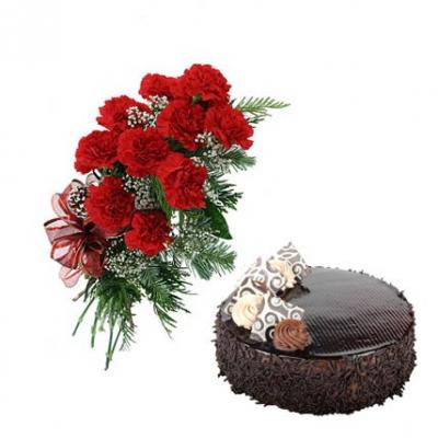 Carnations With Chocolate Cake Carnations With Chocolate Cake