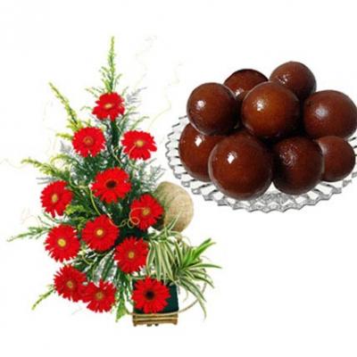 Gerbera With Gulab Jamun Gerbera With Gulab Jamun