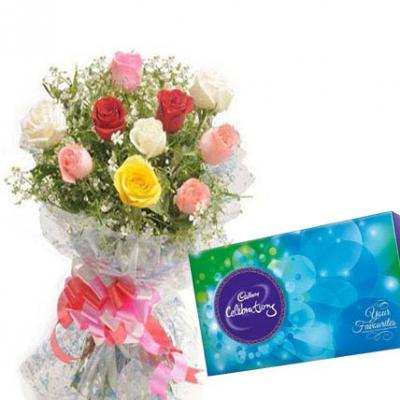 Mixed Roses With Cadbury Celebration