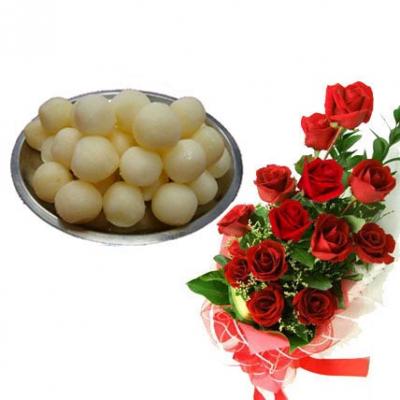 Red Roses With Rasgulla Red Roses With Rasgulla
