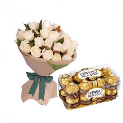 White Roses With Ferrero Rocher