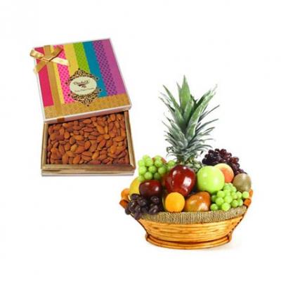 Fresh Fruits Basket With Almonds Fresh Fruits Basket With Almonds