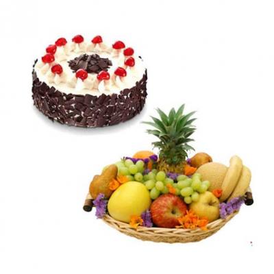 Fresh Fruits Basket With Cake