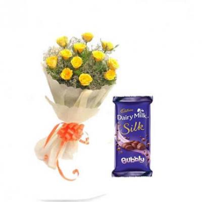 Yellow Roses With Cadbury Silk Bubbly Yellow Roses With Cadbury Silk Bubbly