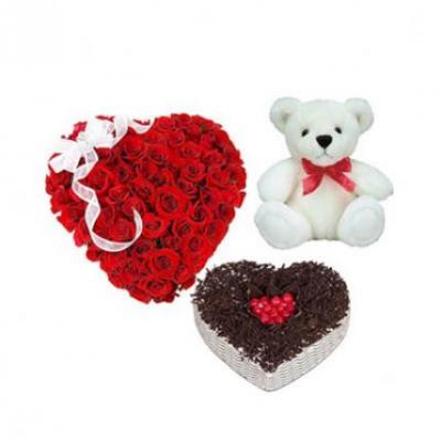Roses Heart, Heart Shape Cake With Teddy