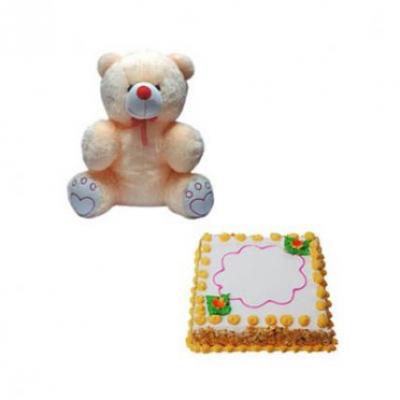 Teddy With Butter Scotch Cake Square
