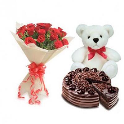 Roses, Teddy With Choco Chip Cake