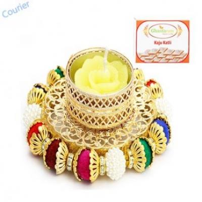 Coloured Balls T-Lite with Kaju Katli Coloured Balls T-Lite with Kaju Katli