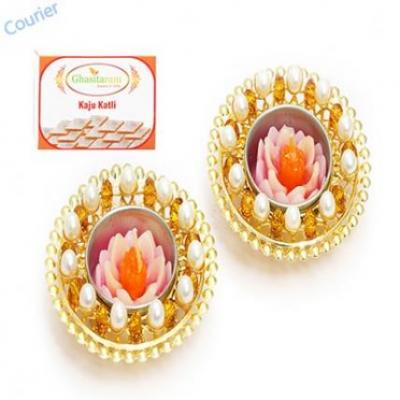2 White Pearl T-Lites With Kaju Katli