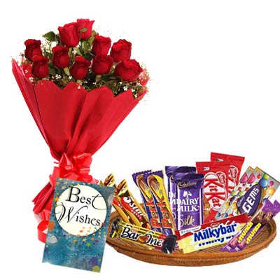 Mixed Chocolates Exclusive Hamper With Card and Roses