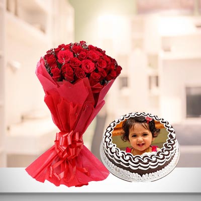 Chocolates Photo Cake With Roses Chocolates Photo Cake With Roses