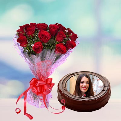 Chocolate Truffle Photo Cake Round With Roses Chocolate Truffle Photo Cake Round With Roses