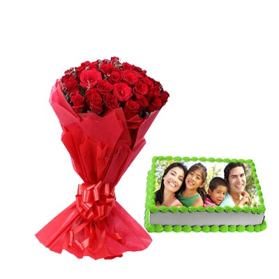Pineapple Photo Cake With Roses Pineapple Photo Cake With Roses