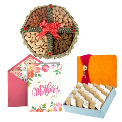 Dry Fruits and Kaju Burfi With Mothers Day Greeting Dry Fruits and Kaju Burfi With Mothers Day Greeting
