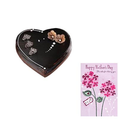 Heart Chocolate Cake With Mothers Day Card Heart Chocolate Cake With Mothers Day Card