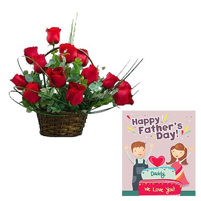 Red Roses Basket With Fathers Day Card Red Roses Basket With Fathers Day Card