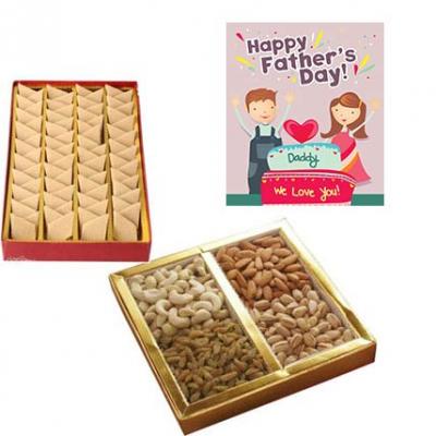 Dry Fruits and Kaju Burfi With Fathers Day Greeting Dry Fruits and Kaju Burfi With Fathers Day Greeting