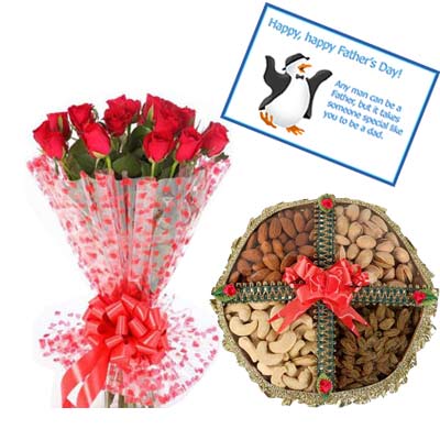 Roses and Dry Fruits With Fathers Day Greeting