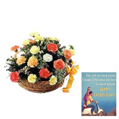 Mixed Carnation Basket with Fathers Day Card Mixed Carnation Basket with Fathers Day Card
