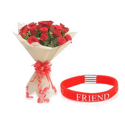 Red Roses with Friendship Band