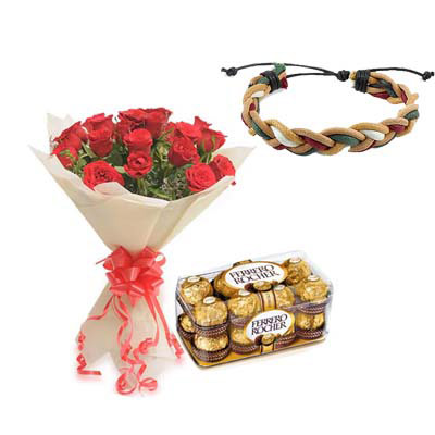 Red Roses, Ferrero Rocher With Band Red Roses, Ferrero Rocher With Band
