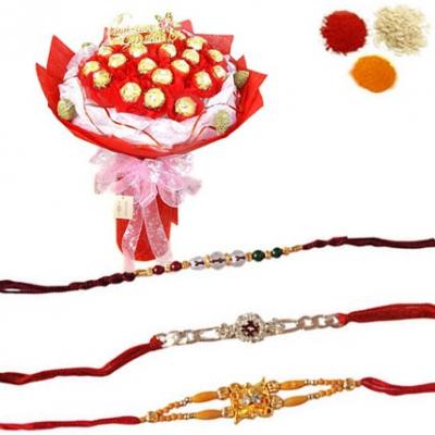 Rakhi Set with Ferrero Rocher Bouquet