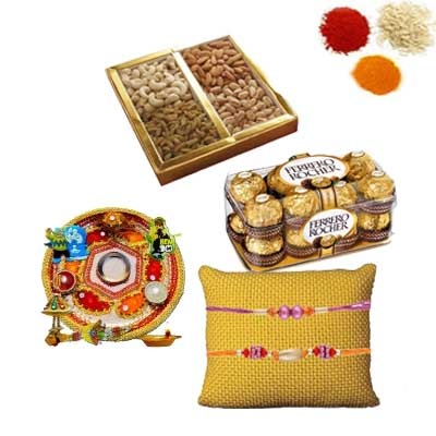 Rakhi Pooja Thali with Chocolates and Dry Fruits