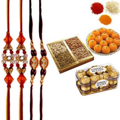 Rakhi with Sweets, Chocolates and Dry Fruits