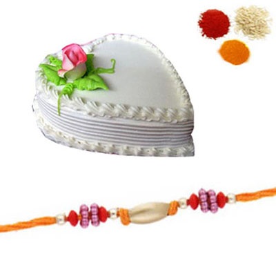 Rakhi with Heart Shape Vanilla Cake