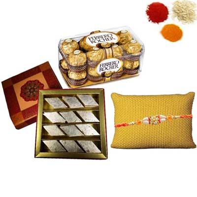 Rakhi with Ferrero Rocher and Kaju Katli