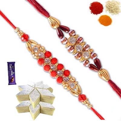 2 Rakhi Set with Kaju Burfi and Chocolate