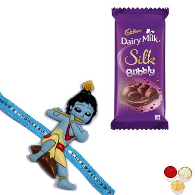 Krishna Kid Rakhi with Cadbury Silk Bubbly