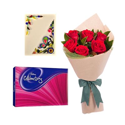 Cadbury Celebration with Flowers and Greeting Card Cadbury Celebration with Flowers and Greeting Card