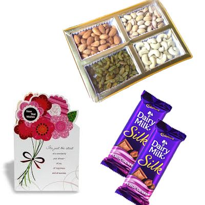 1/2 Kg Dry Fruits with 2 Cadbury Silk and Greeting Card