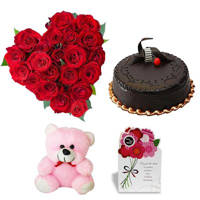 Heart Roses, Cake, Teddy & Greeting Card Heart Roses, Cake, Teddy & Greeting Card