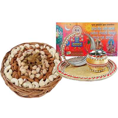 Karwa Chauth Pooja Thali with Mix Dry Fruit Karwa Chauth Pooja Thali with Mix Dry Fruit