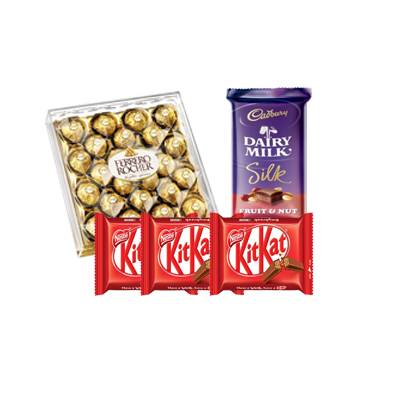 Ferrero Rocher with Dairy Milk Silk and Kitkat Chocolates