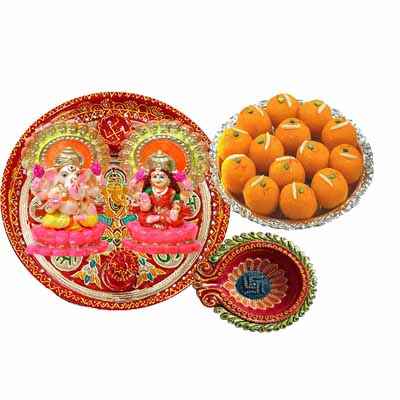 Diwali Pooja Thali with Motichoor Laddu