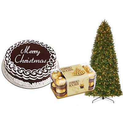 Christmas Chocolate Cake with Christmas Tree & Ferrero Rocher