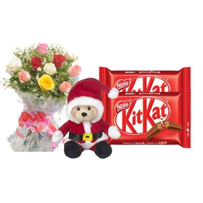 Santa Claus with Mix Roses Bouquet & Kitkat Santa Claus with Mix Roses Bouquet & Kitkat