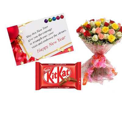 New Year Card with Mix Roses & Kitkat New Year Card with Mix Roses & Kitkat