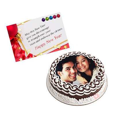 New Year Card with Chocolate Photo Cake New Year Card with Chocolate Photo Cake