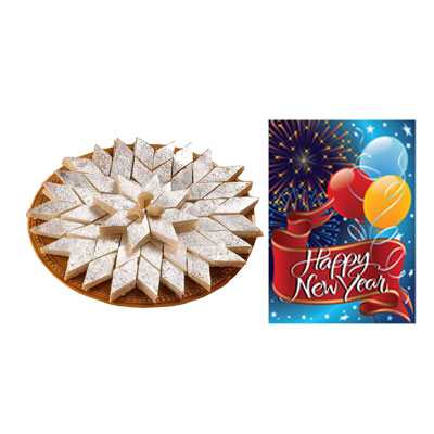 Kaju Burfi with New Year Card Kaju Burfi with New Year Card