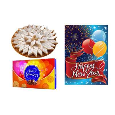 Kaju Burfi with New Year Card & Celebration