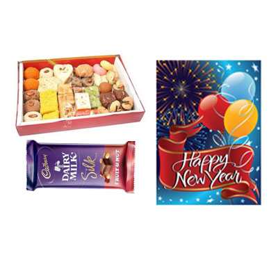 Mixed Sweets with New Year Card & Silk