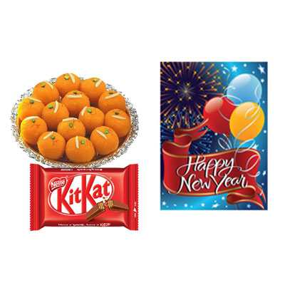 Laddu with New Year Card & Kitkat